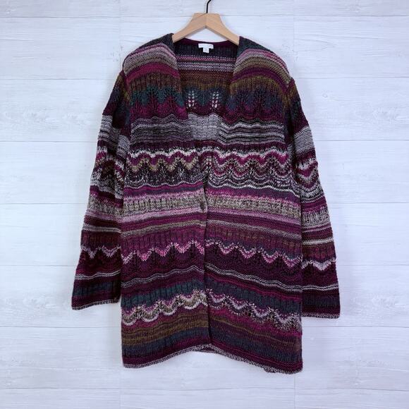 J.Jill Cardigan Sweater Women 3X Aztec Zigzag Knit Wool Blend Cozy Boho Grandma - Picture 1 of 16